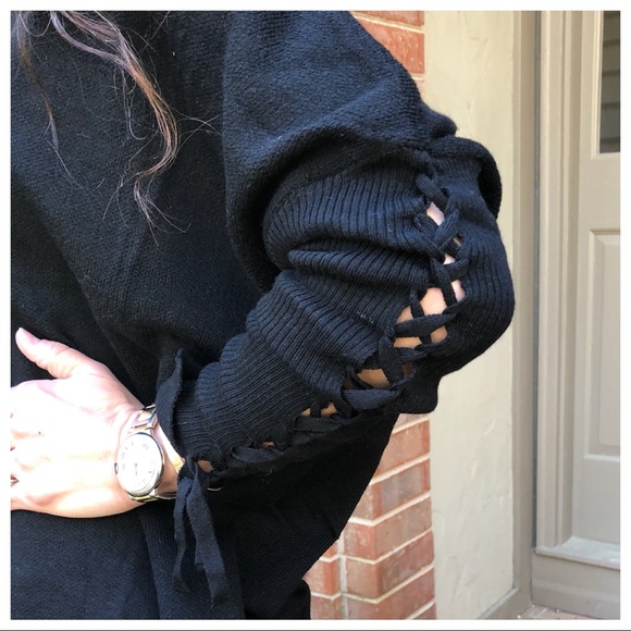PARIS black V neck loose fit tie up detail sweater - Picture 7 of 8